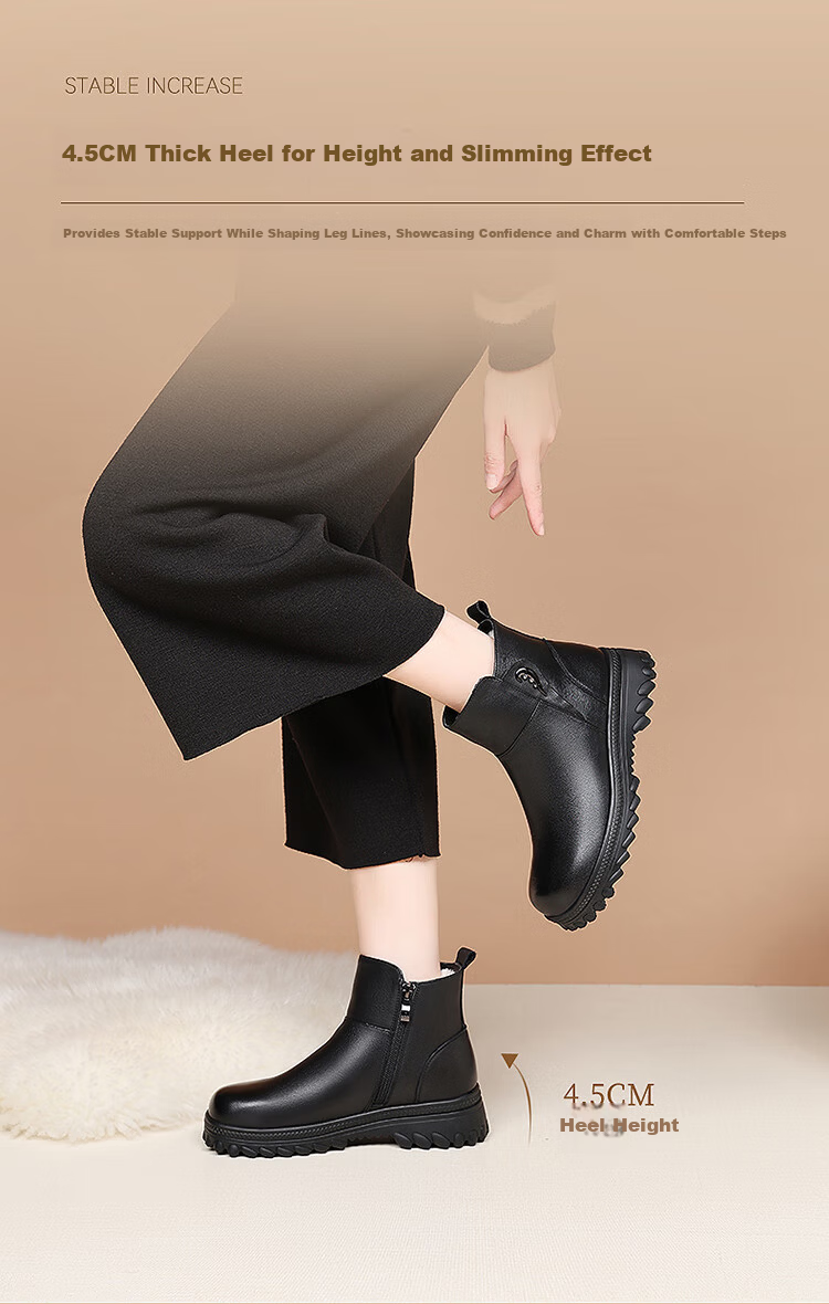 Red Dragonfly Women's Fleece-Lined Warm Mom Cotton Shoes Comfortable Middle-Aged Thick-Soled Short Boots WLC446621Z Black Size 40 7