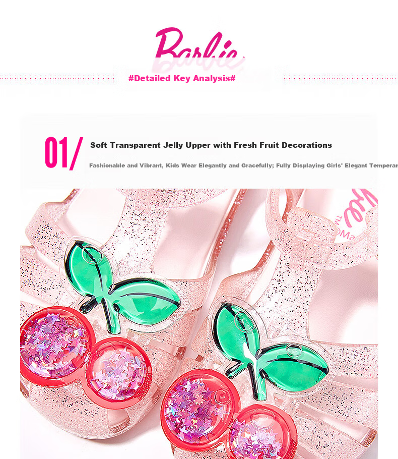 Barbie Kids Summer Sandals Girls Closed-Toe Jelly Shoes Toddler Crystal Sandals DA5938 Pink Size 29 8