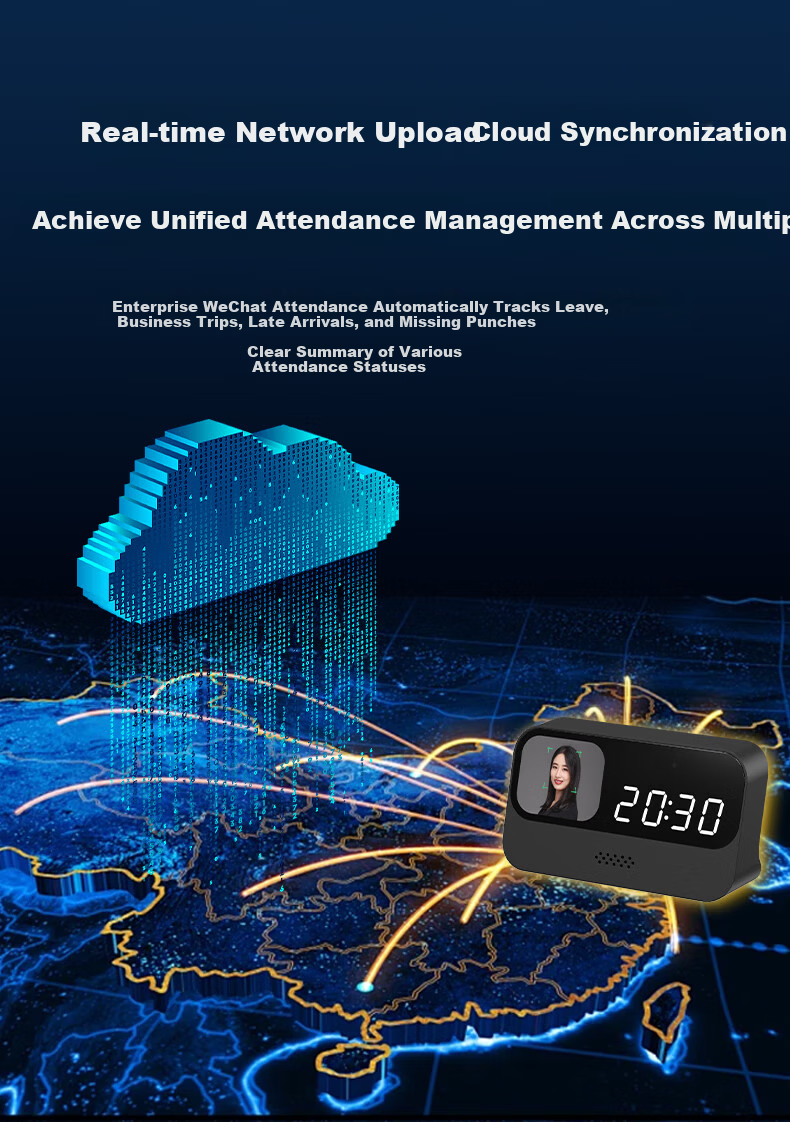 Enterprise WeChat Facial Recognition Smart Cloud Attendance Machine Office Employee Check-in Real Voice Contactless Punch Machine Multi-store Management Real-time Monitoring Automatic Reports 7