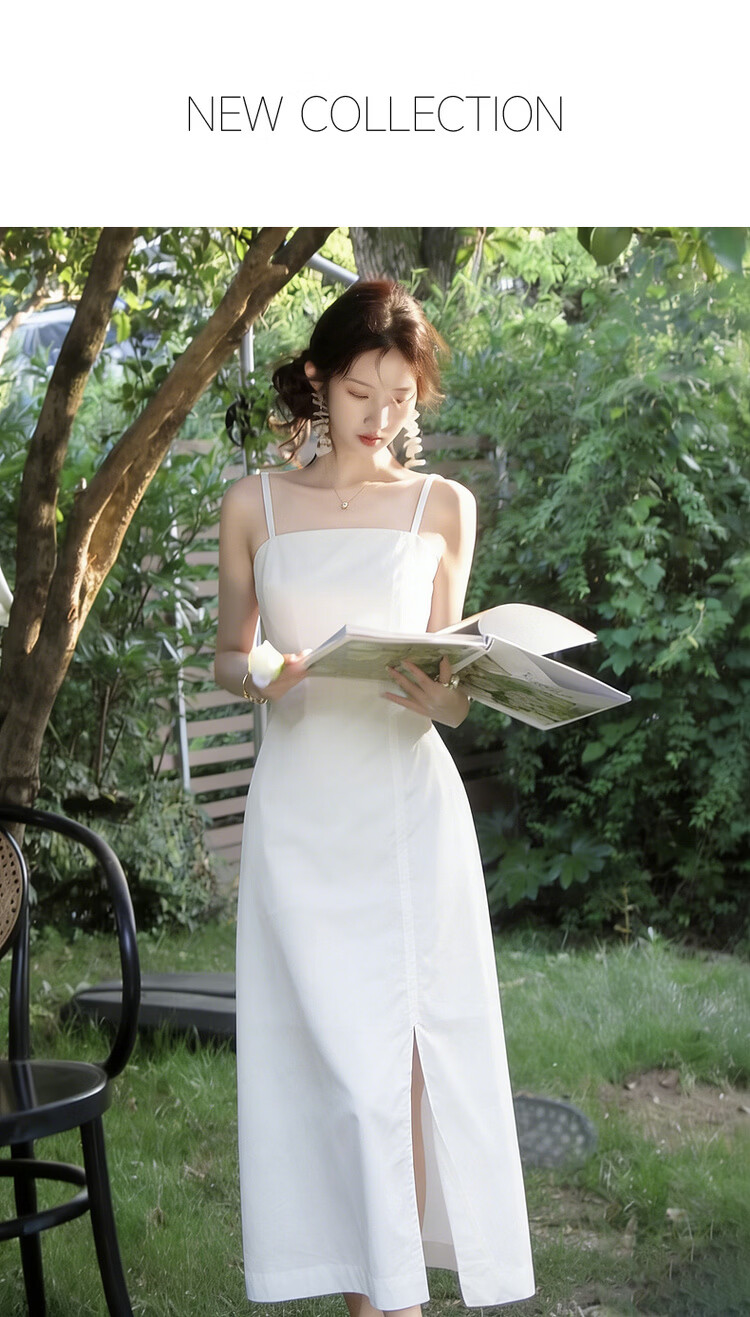 MT Oxygen Pure Cotton Summer Elegant Split Strap Mid-Length Flared Dress Slim Fit High-End Women 1
