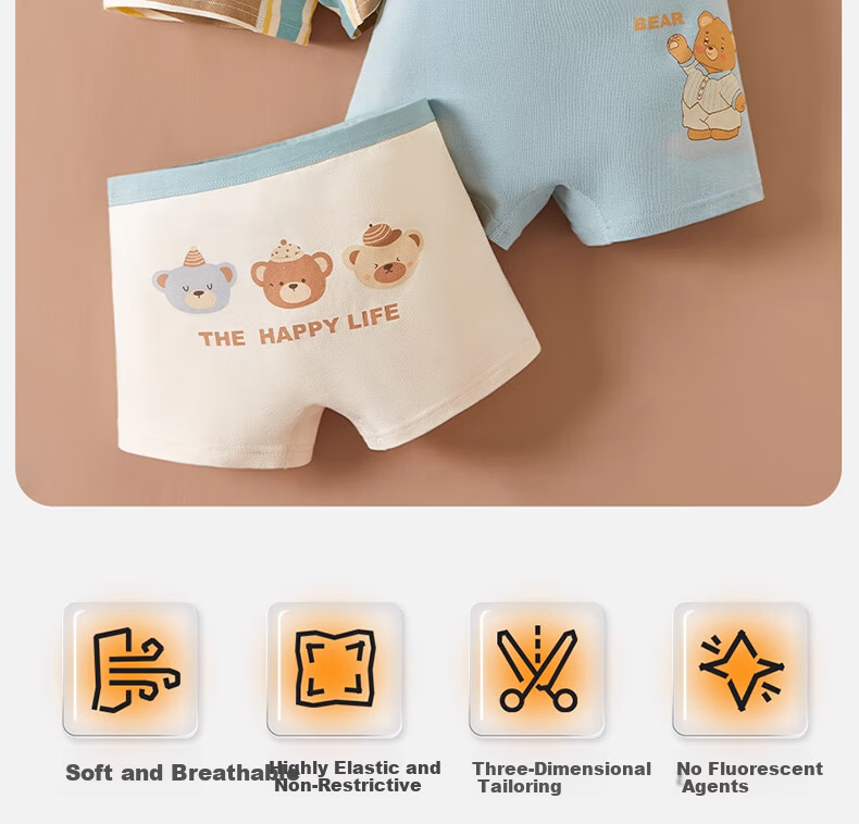 Mianqixiong Boys' Underwear, Children's Pure Cotton Class A Baby Mid to Big Kids Boxer Briefs, All-Cotton Boys' Shorts, Flat-Angle Bottom Pants 2