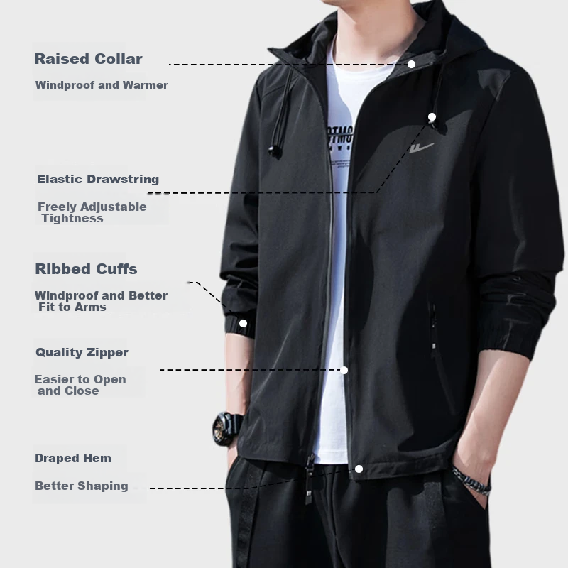 Warrior Men's Hooded Windproof Jacket Autumn Fashion Casual Men's Outerwear Versatile Fall Coat