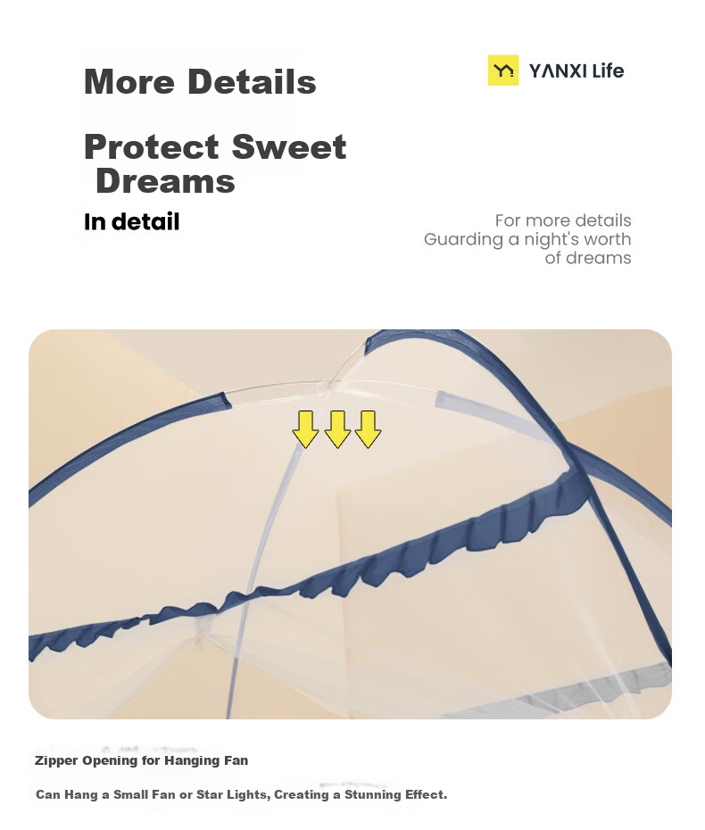 Gaorui No-Installation Mongolian Yurt Mosquito Net Anti-Fall Class A Home Bedroom 1.8×2m Sea Salt Blue [Thickened Steel Wire Frame] 21