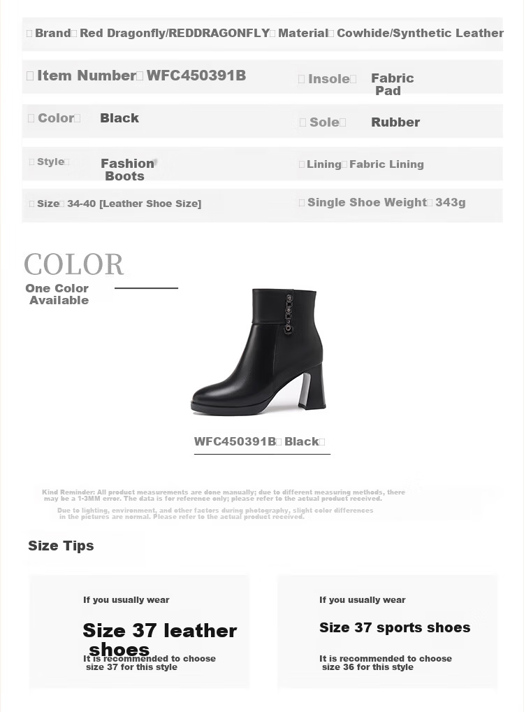 Red Dragonfly Women's Fashion Winter High Heel Commuter Boots Soft Sole Lightweight Mom Boots WFC450391B Black Size 38 7