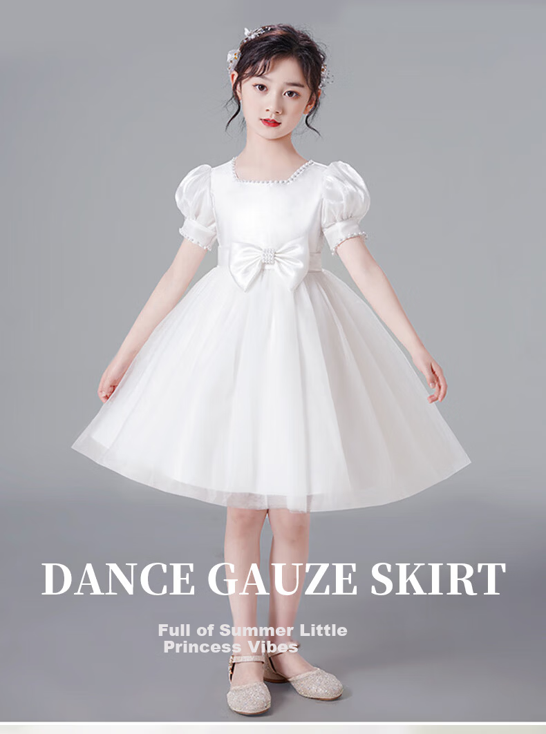 Luomeng Graduation Performance Host Dress, Girls' Graduation White Princess Dress, Birthday Flower Girl Piano, White, Size 150 2