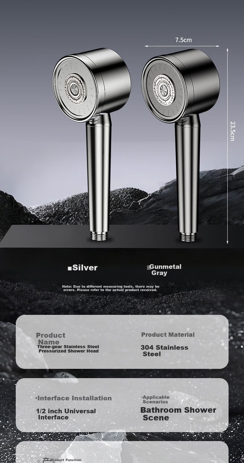Del 28-Year Brand 304 Stainless Steel Pressure-Boosting Durable Shower Head Home Bath Handheld Sprayer 1305 11