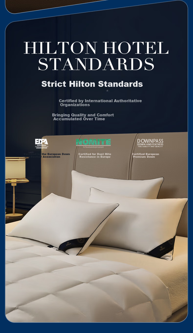 Hilton 95% White Goose Down Pillow Hotel Grade 100-Thread Count Class A Down Pillow Single 48x74cm High Loft 5