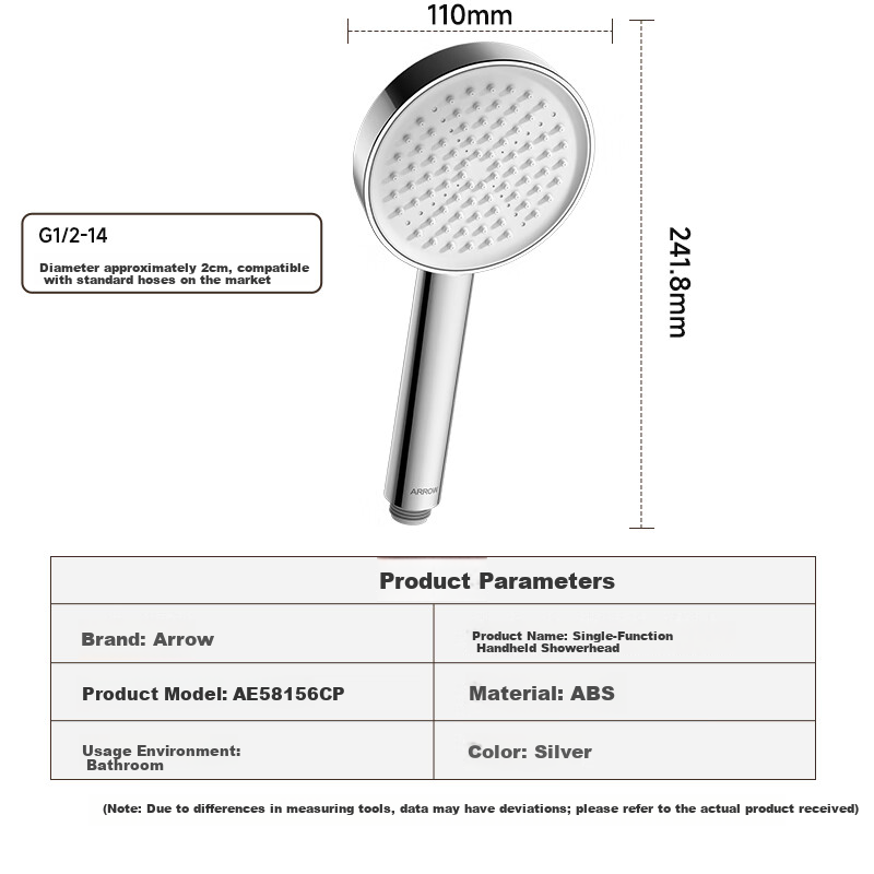 Arrow Brand Shower Head Bathroom High-Pressure Silver Handheld Shower Head