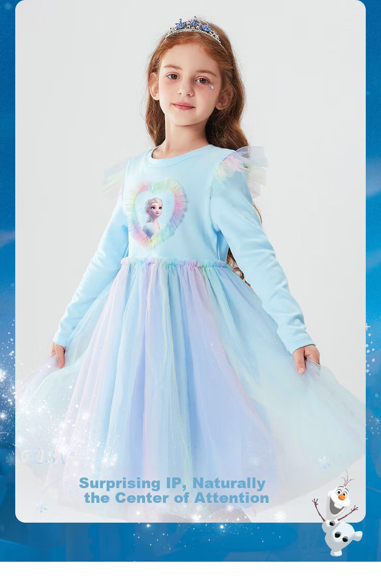 Disney Elsa Princess Dress Girls Spring New Children's Dress Autumn Princess Dress LX81227 Blue Size 130 2