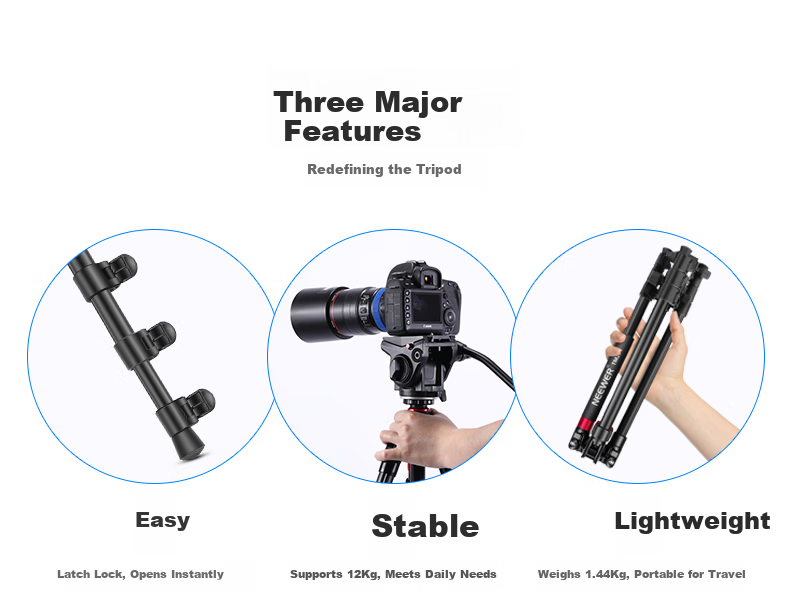 NEEWER Aluminum Alloy Lightweight Tripod for DSLR And Mirrorless Cameras, Professional Universal Photography And Video Stand, Outdoor Travel Monopod SAB264 3