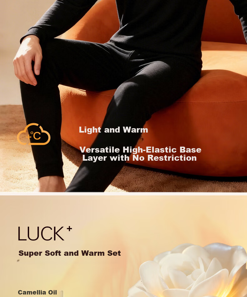 LUCKMEEY Thermal Underwear Set Combed Cotton Heat Retaining Base Layer Slim Fit Pure Cotton Autumn Long Johns for Men and Women Winter Innerwear 18