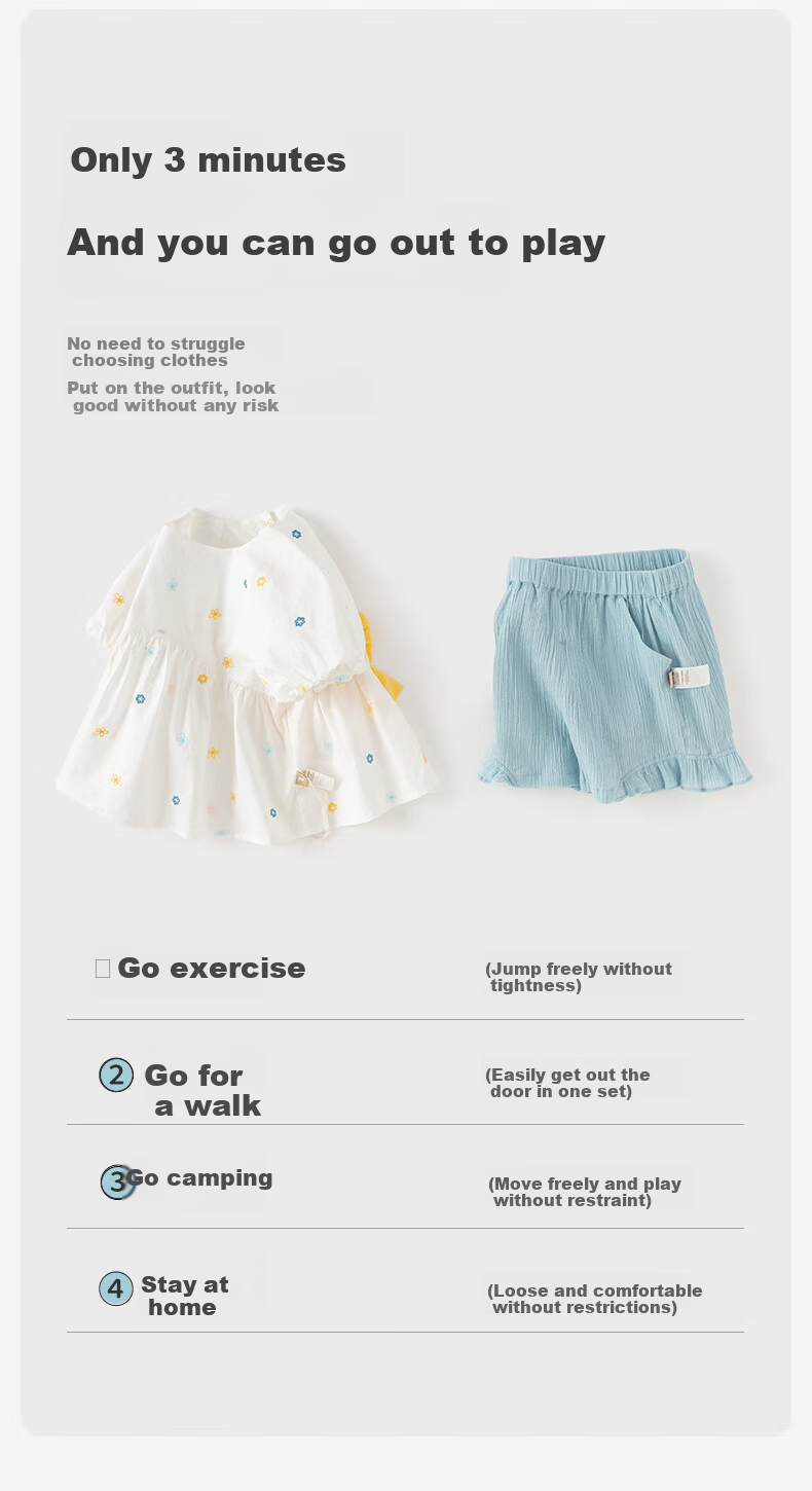DAVE & BELLA Girls' Shorts Set Baby Short Sleeve Top and Pants Two-Piece Summer Kidswear 3