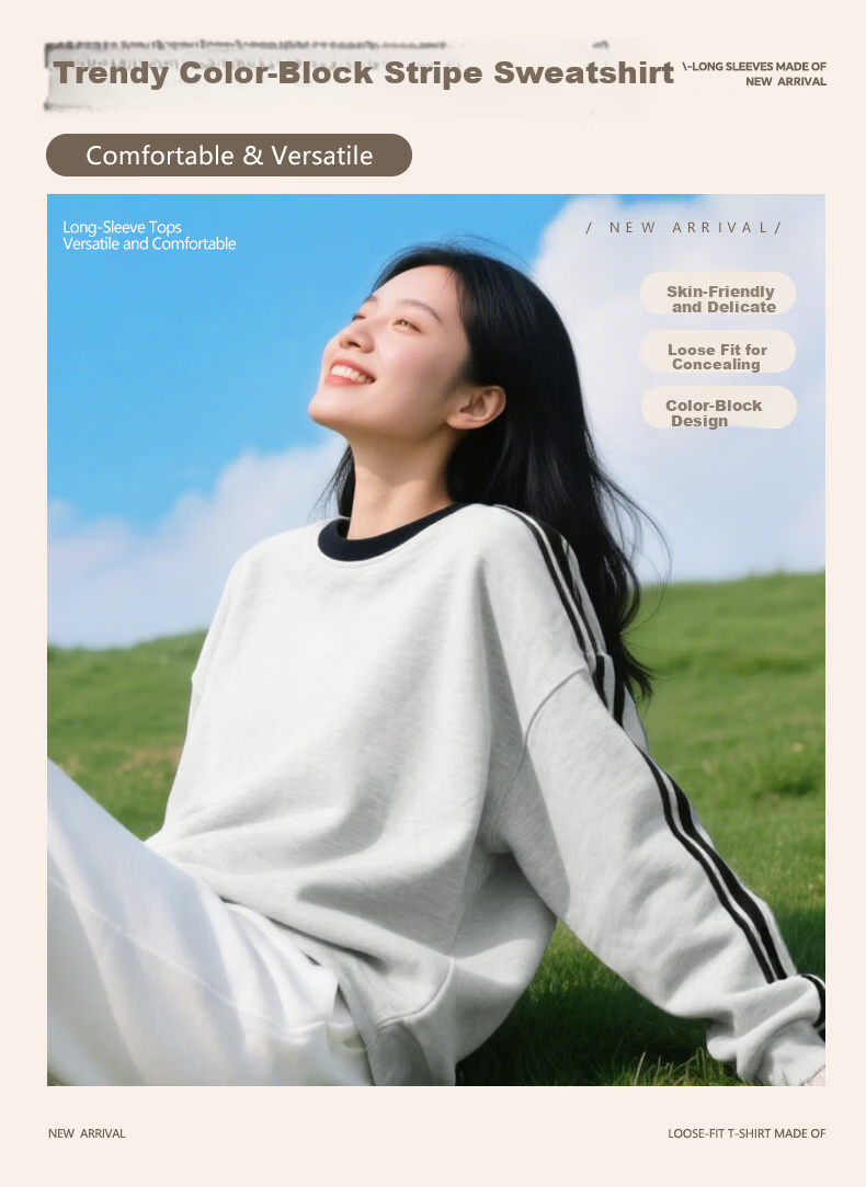 Baleno Trendy Colorblock Stripe Sweatshirt Women 2026 New Spring American Style Loose Fit Long Sleeve Jacket Top 2