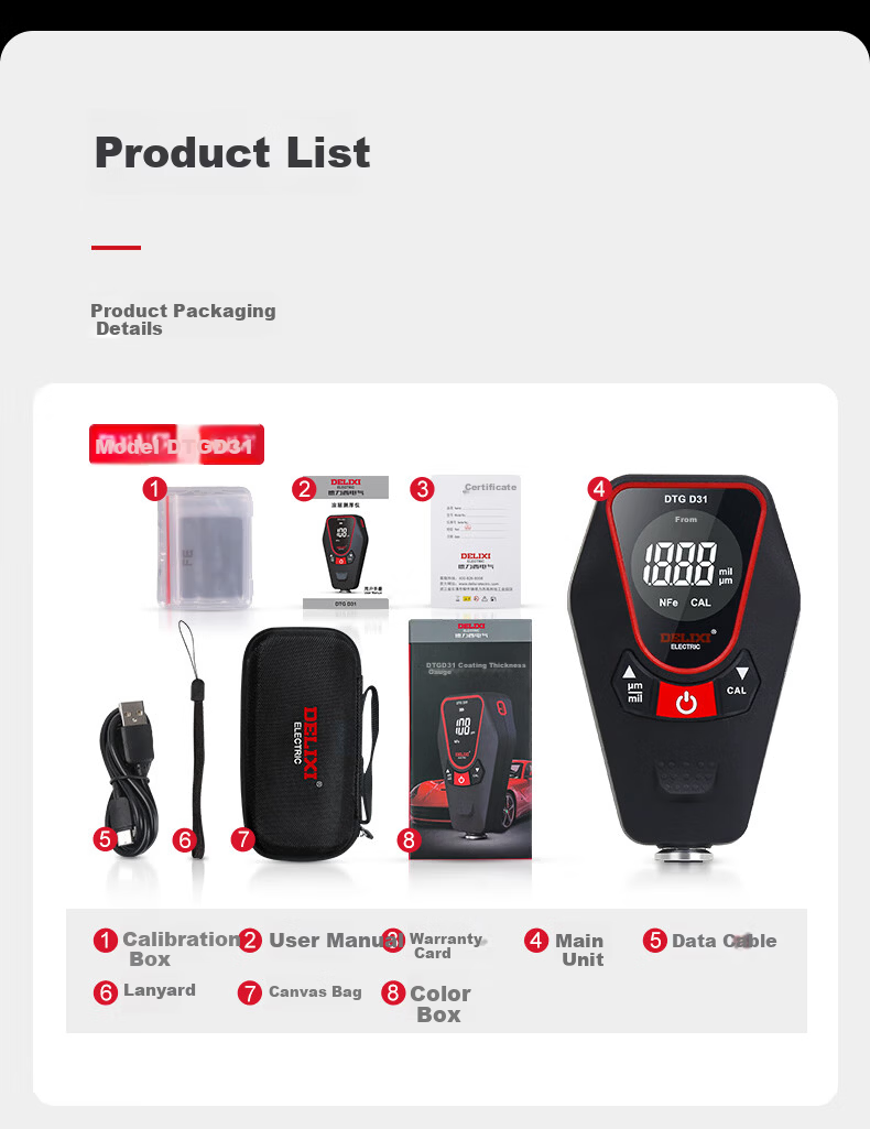 DELIXI ELECTRIC Digital Coating Thickness Gauge Automotive Paint Film Thickness Tester DTG D33 22