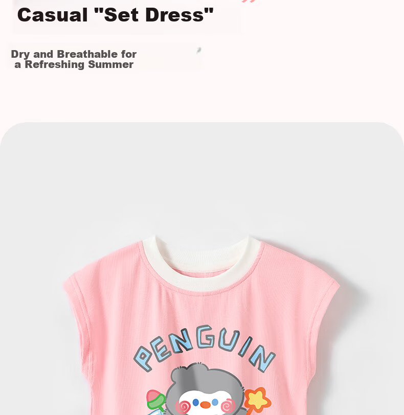 Badibadi Summer Infant Toddler Girls Baby Set Short Sleeve T-Shirt and Skirt Pink Ice Cube Penguin Size 80 8