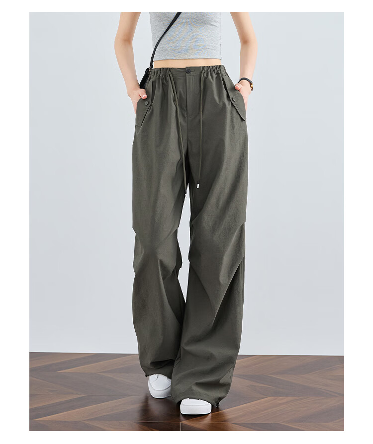 FAESSLIN Women's Military Green Work Pants Summer Thin Quick-Dry Extended Casual Paratrooper Pants American Straight-Leg Wide-Leg Hiking Pants 16