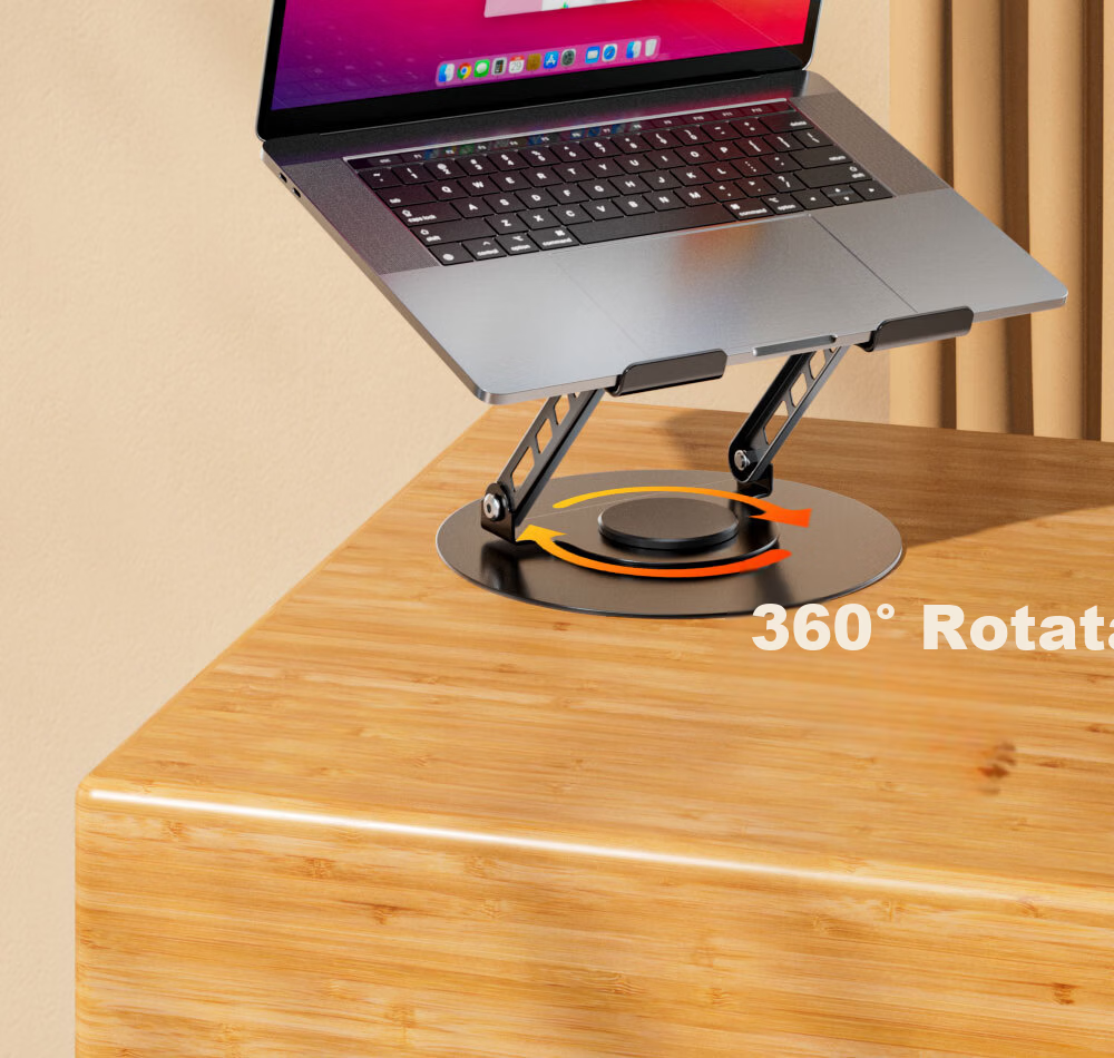 Beimo Laptop Stand with Wood Grain Surface, Adjustable Height, 360° Rotation, Suspended Desktop Stand, Suitable for Apple Mac, Lenovo Legion, Huawei Laptops, Silver Color 6