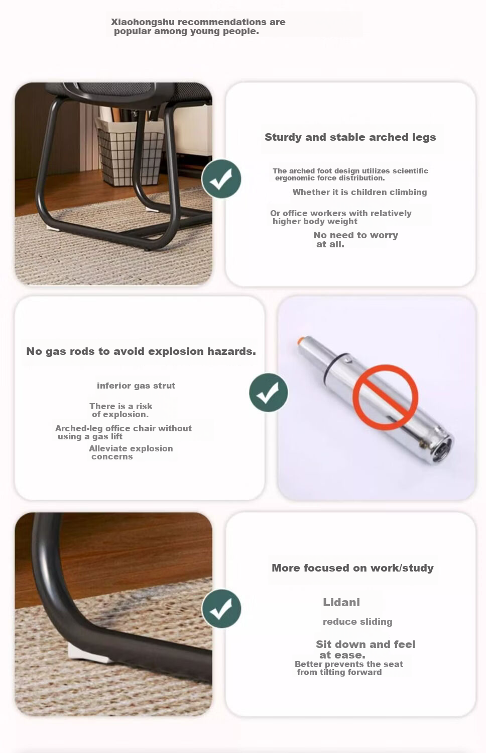 SGMW Ergonomic Office Chair Arched Design Comfortable Long Sitting Conference Chair Staff Chair Mahjong Chair with Backrest Computer Chair for Home Use 4