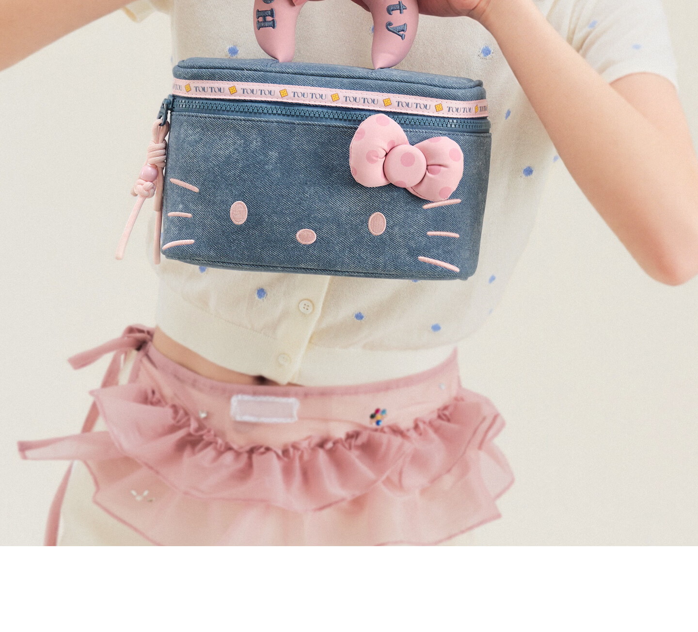 Toutou New Hello Kitty Denim Makeup Bag Storage Camera Bag Children's Day Birthday Gift for Girlfriend 31