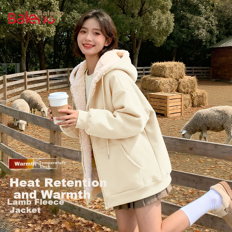 Baleno Korean Style Hooded Sherpa Fleece Jacket Women Autumn Winter 2025 Thickened Warm Cardigan Sweatshirt Cotton Coat