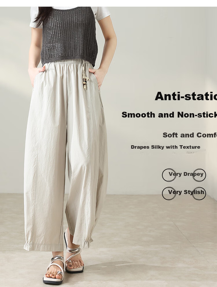 Free Style Bud Wide-Leg Pants Women Summer Thin Ruffled Hem Trousers 2026 New Petite Harem Casual Pants 6