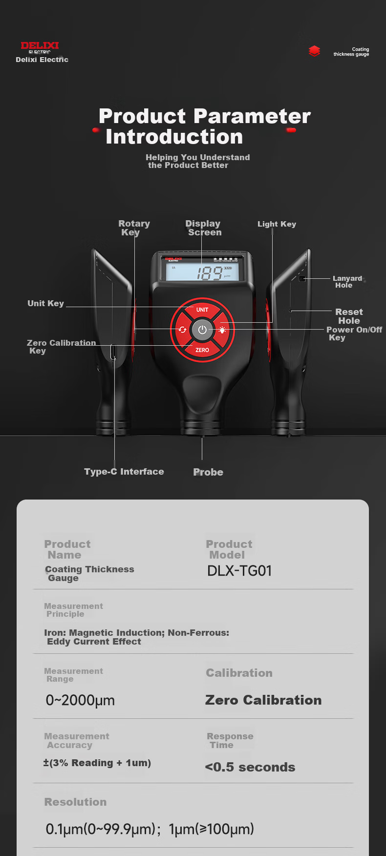DELIXI ELECTRIC Ultrasonic Thickness Gauge Steel Pipe Wall Thickness Meter Metal Thickness Gauge Steel Plate High Precision Pipeline Boiler Thickness Measurement Instrument 15
