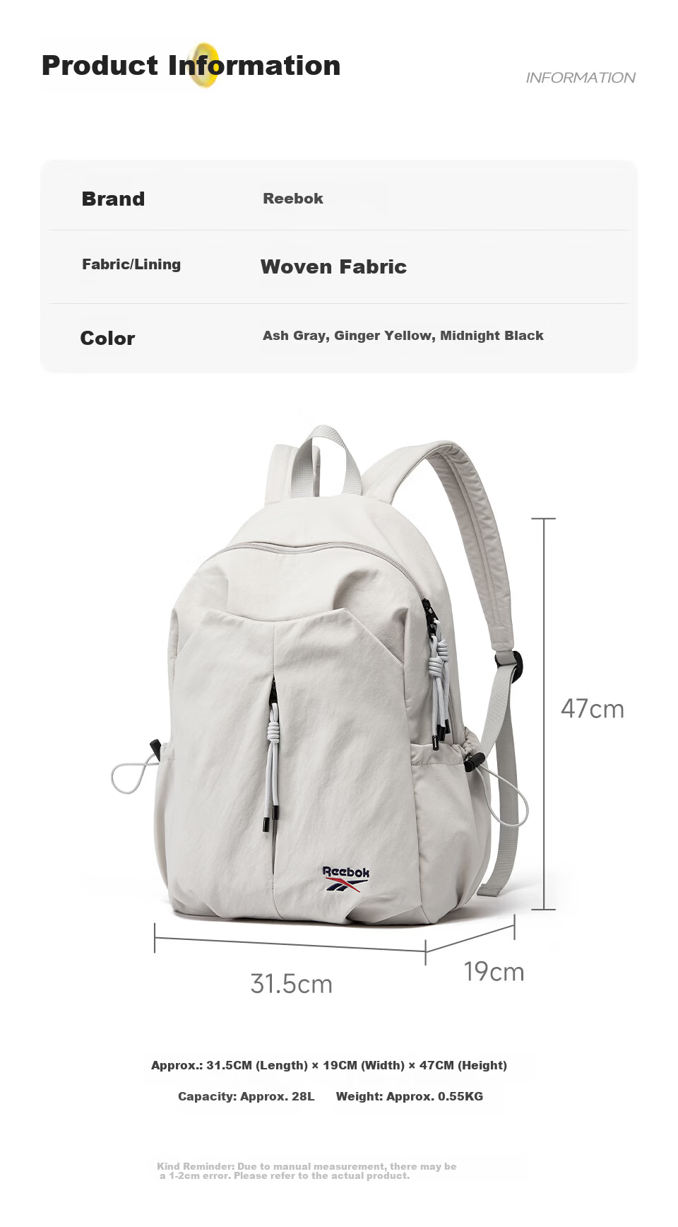 Reebok New Men's Sports Casual Large Capacity Backpack for High School and College Students Commuter School Bag Women Ginger Yellow 2