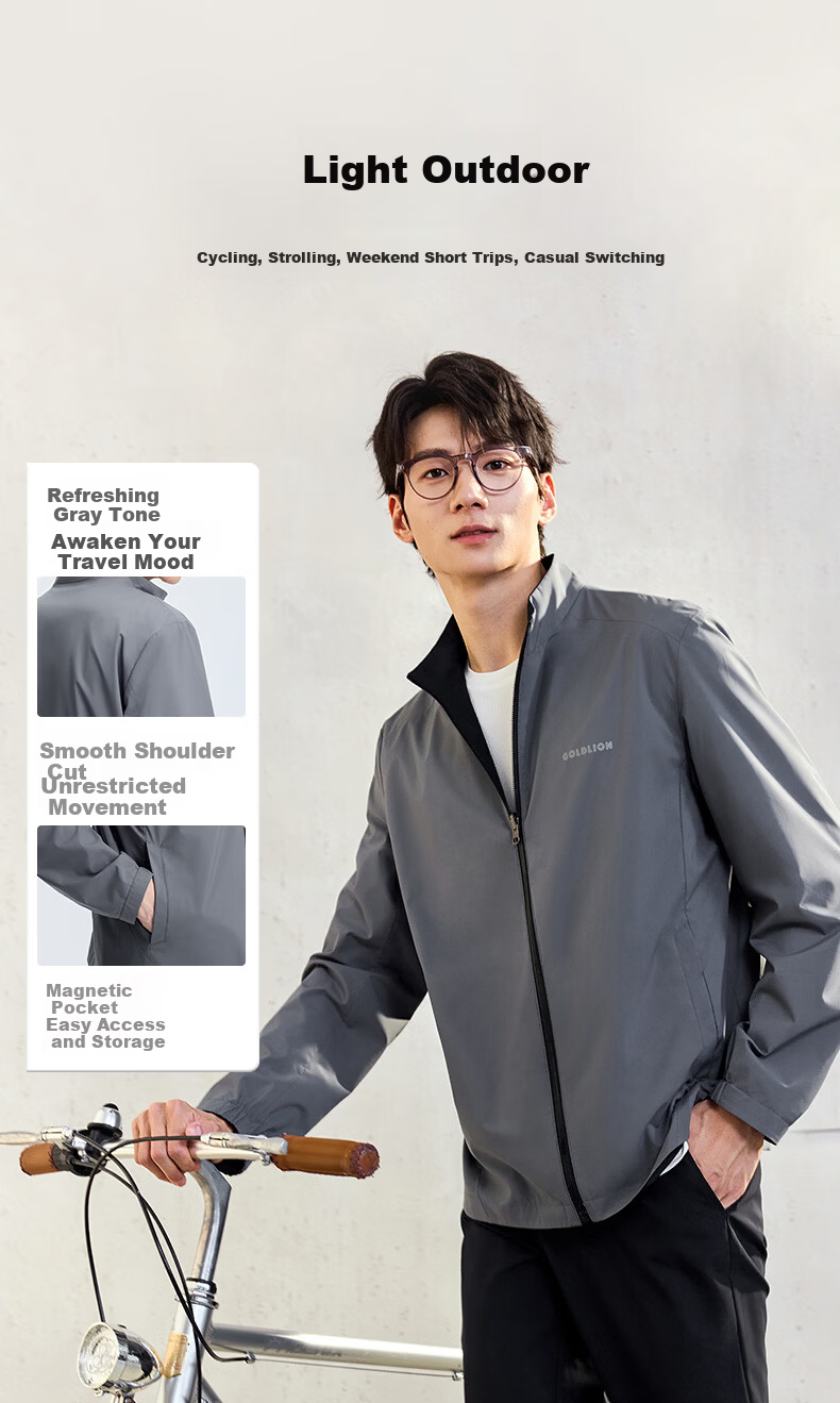 Goldlion [Reversible] 26 Spring Summer Men's Jacket Stand Collar Cloud-Feel Comfortable Commuter Casual Coat Dark Gray 2XL 5