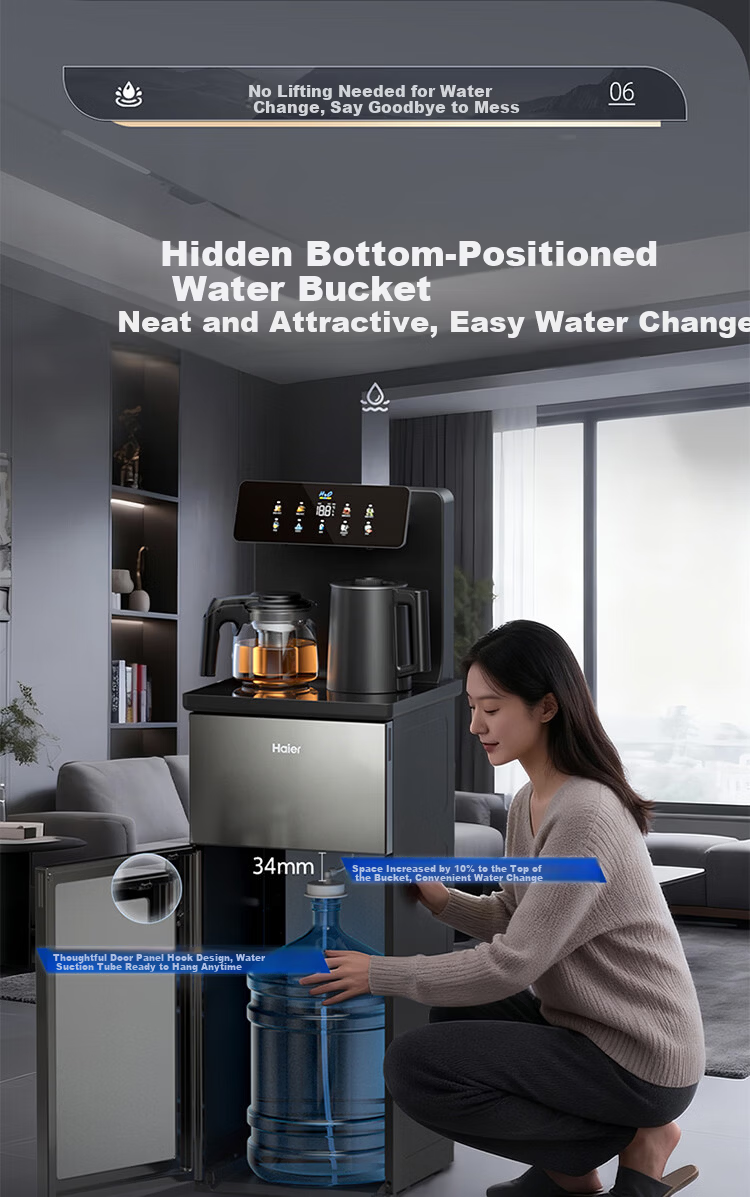 Haier Little Star Pro 2026 Tea Bar Machine New Model Water Dispenser Home High-End Living Room 316L Stainless Steel Kettle Integrated Automatic Water Supply Bottom Placement Tea Bar Cabinet Warm and H 13