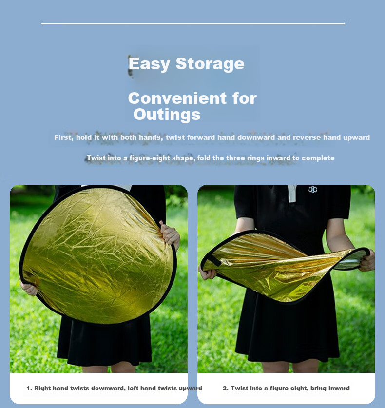 Leiz 80CM 2-in-1 Reflector Photography Studio Foldable Fill Light Board Portable Outdoor Portrait Soft Light Board Gold Silver Black White Round Lighting Board Photography Props 9