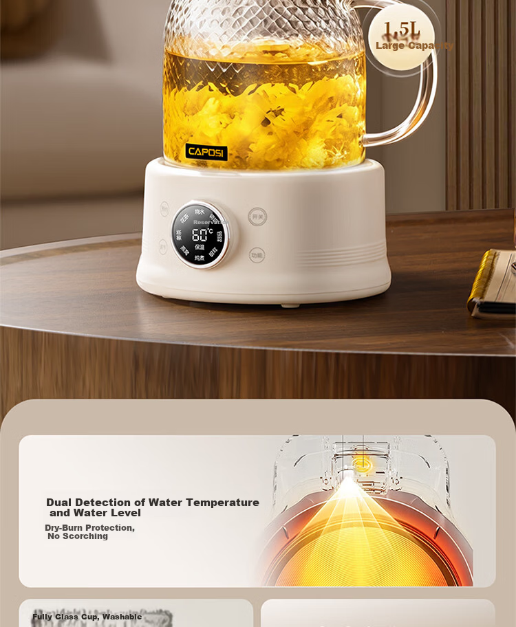 CAPOSI German Full Glass Health Pot Fully Automatic Constant Temperature Kettle Office Multifunctional Flower Tea Kettle Tea Cooker Stewing Integrated Auto Power-Off Electric Kettle New Model [Stewing 6