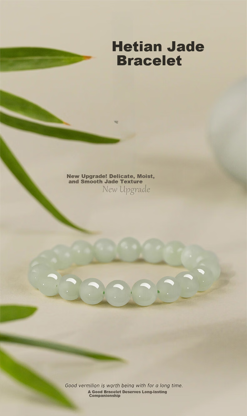 Sino Gem Light Clear Hetian Jade Bracelet for Women Natural Jade Beaded Bracelet Anniversary Birthday Gift for Girlfriend Wife 1