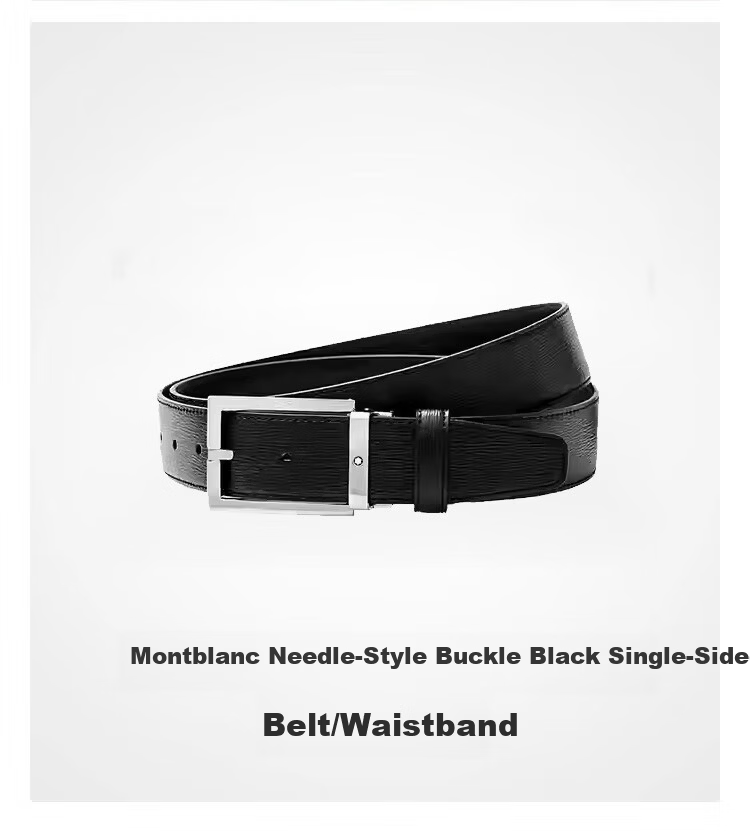MONTBLANC Black Single-Sided Pin Buckle Leather Belt 3.5cm 114435 Gift 1