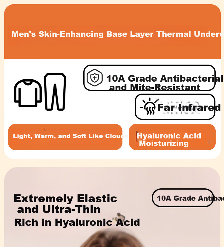 Langsha Autumn Winter Antibacterial Thermal Men's Heating Moisturizing Hyaluronic Acid Base Layer Ultra-thin Seamless Thermal Underwear Set 1