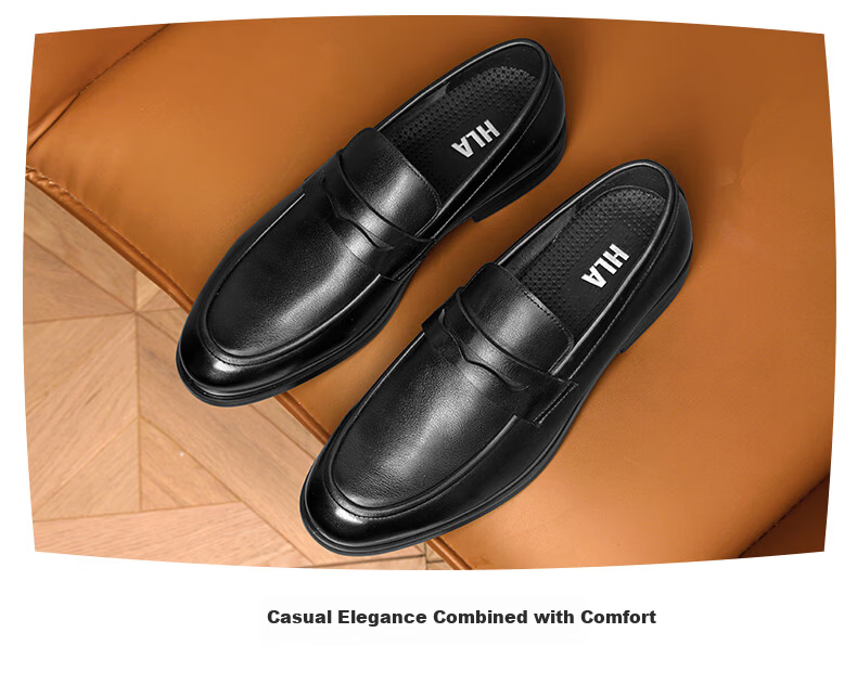 HLA Men's Versatile Loafers, Soft Leather Casual Slip-On Shoes HAAPXM1EBG028, Black, Size 42 7
