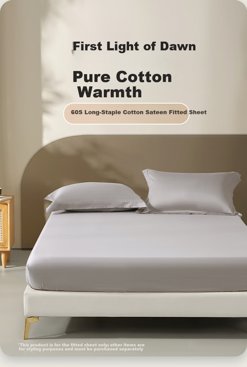 Bellees 100% Cotton Long-Staple Cotton Fitted Sheet Pure Cotton Mattress Cover Full Wrap Anti-Dirt Fitted Sheet 60S Long-Staple Cotton 1