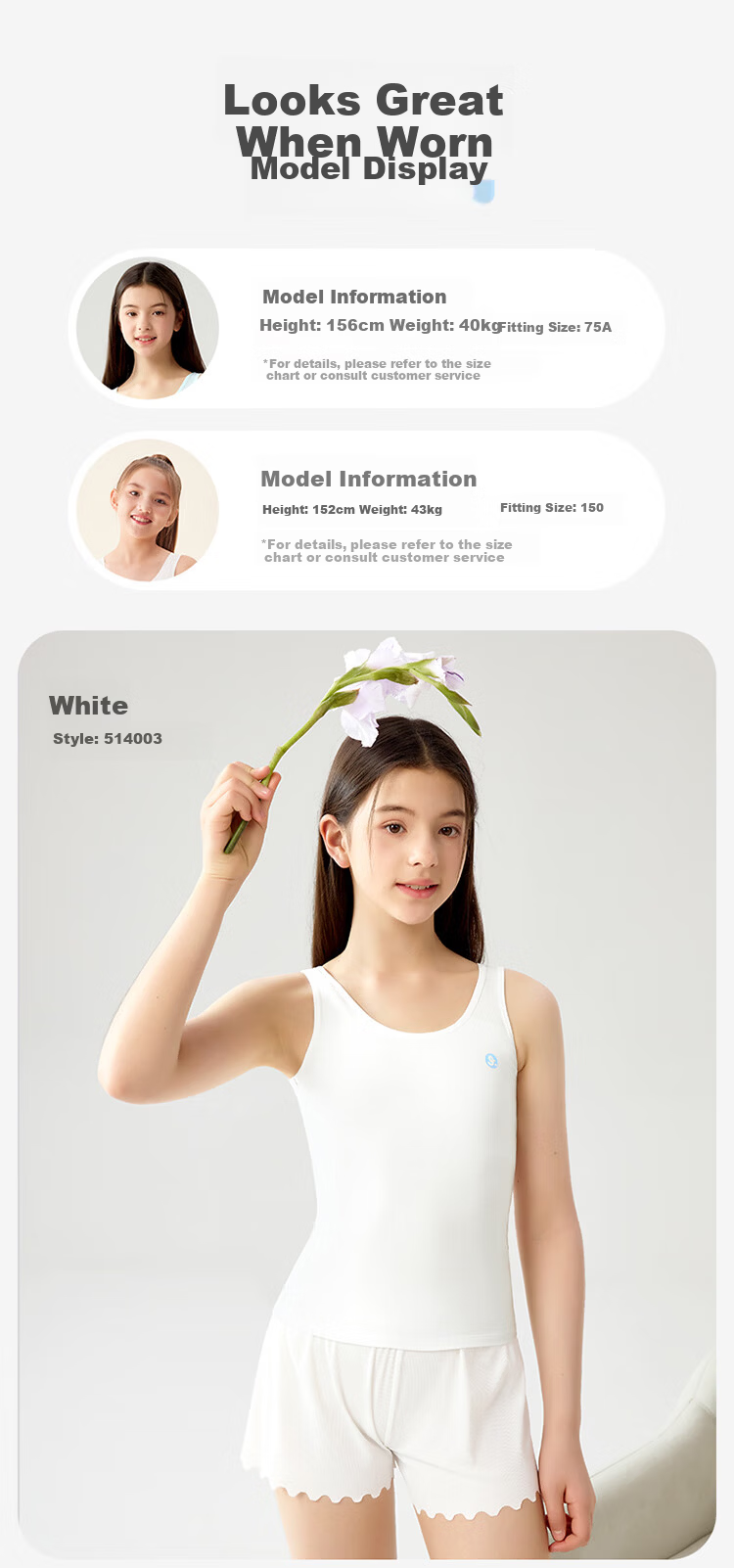 Jiusuiban Girls' Development Vest with Chest Pad, Anti-Outline Cotton Underwear for Ages 12-15, Middle School Student Bra Top 12
