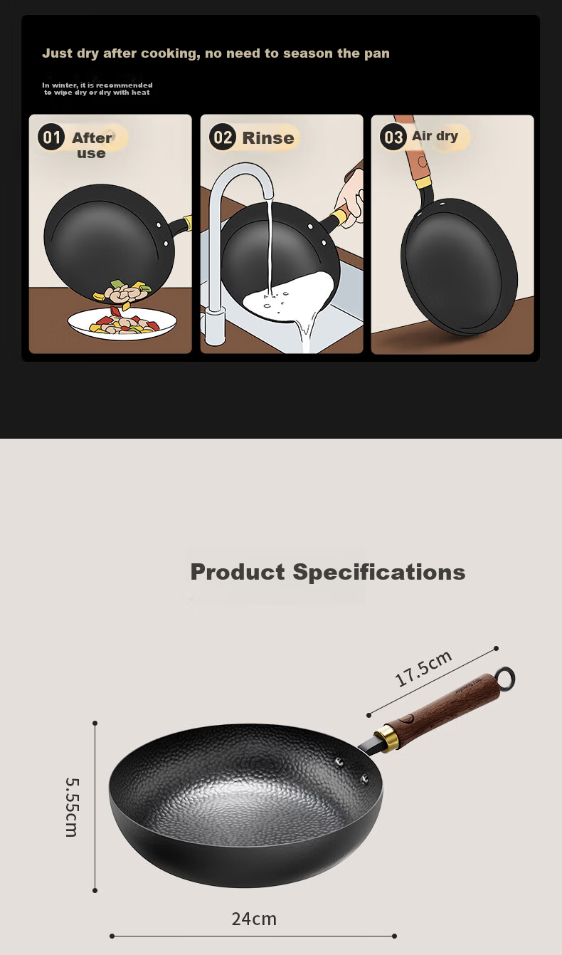 Joyoung 24cm Cast Iron Non-Stick Frying Pan Skillet Steak Breakfast Pan 16