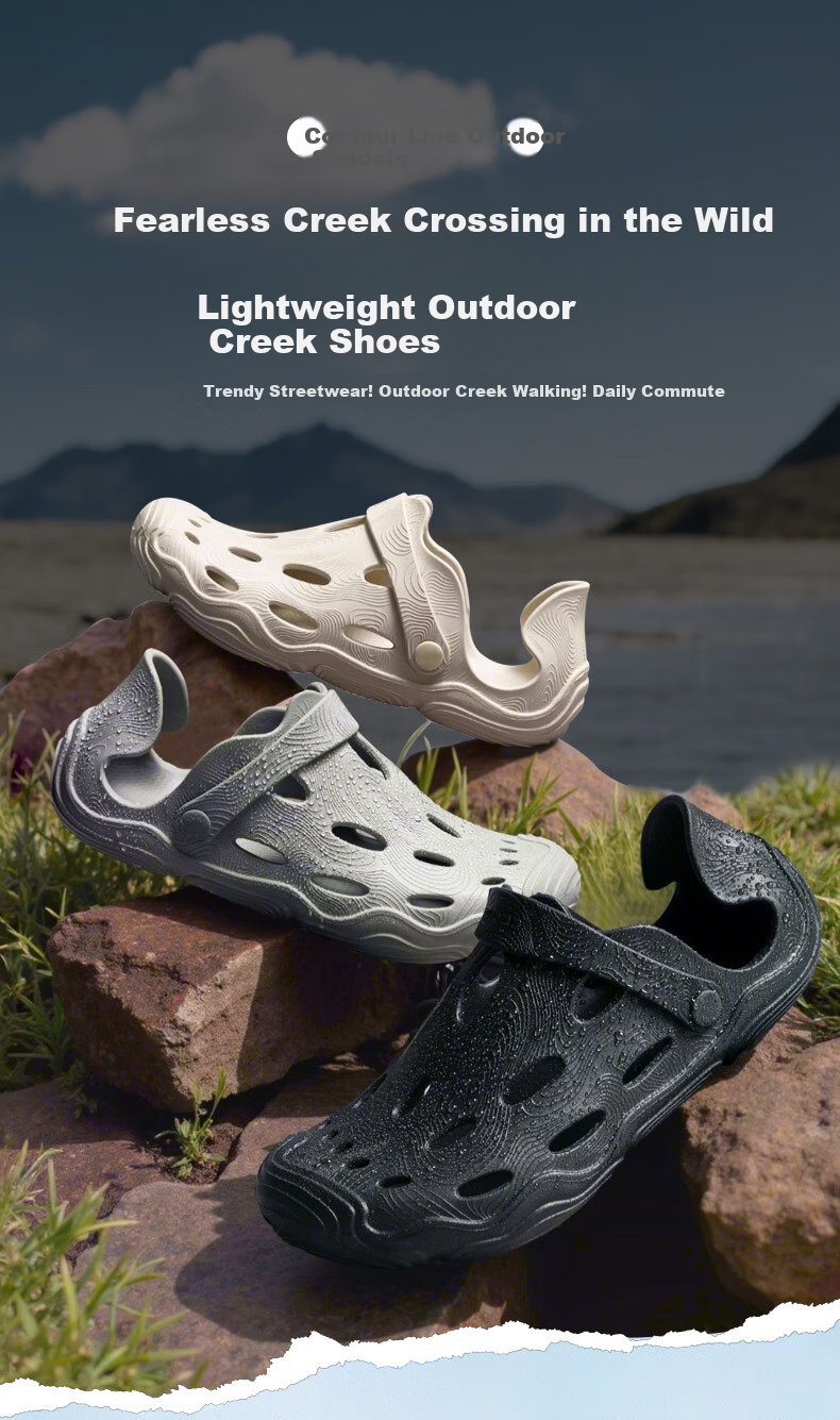 JD Jingzao Contour Hole Sandals Summer Slippers Unisex Non-Slip Outdoor Water Shoes Cement Gray Size 41 1