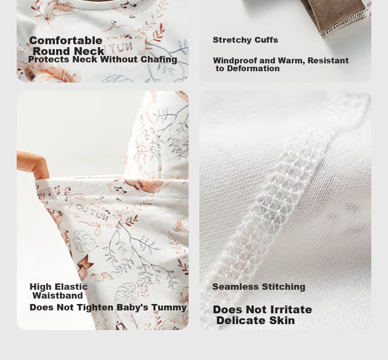 OUYUN Baby Kids Pajamas Boys Girls Spring Autumn Homewear Warm Thermal Underwear Set Moonlight Riddle 150 25