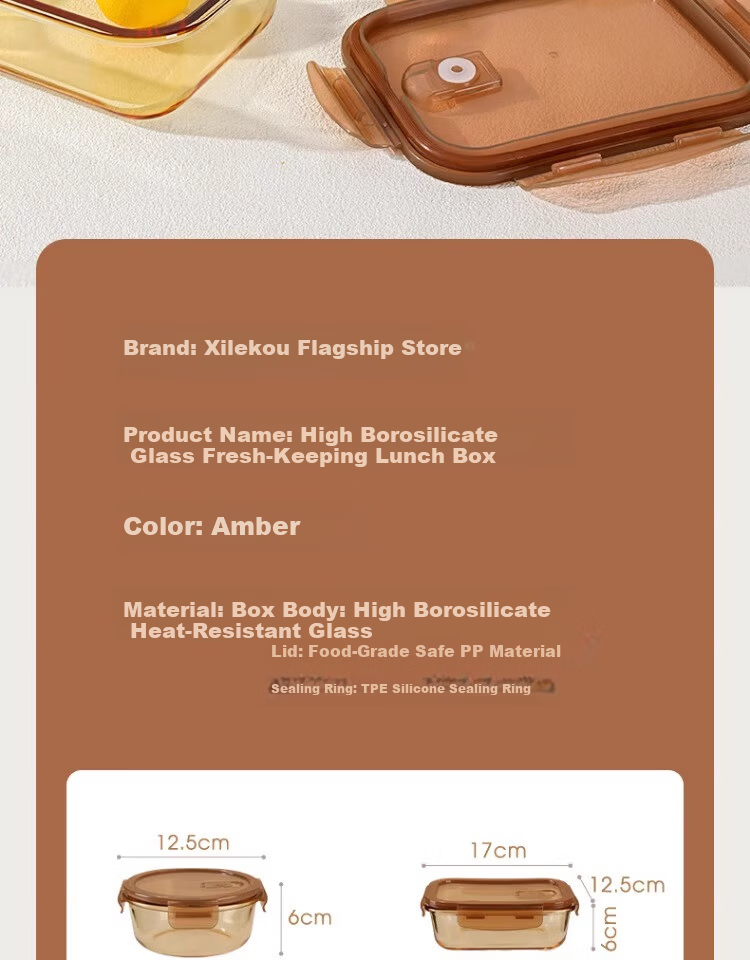 Xilekou Cilock Glass Lunch Box for Office Workers, Microwave-Safe Food Container, Large Capacity Insulated Bento Box, Single Pack 17