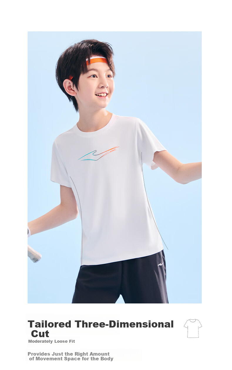ERKE Kids Boys and Girls Quick-Dry Short Sleeve Children's Crew Neck Summer UV50+ Sun Protection T-Shirt White 110 8