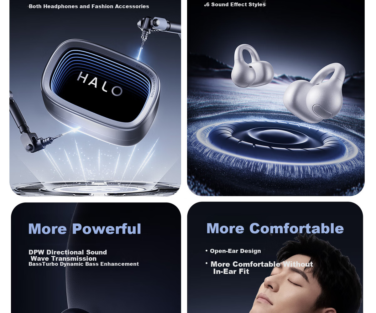 Edifier Halo Clip Clip-On Trendy Bluetooth Earphones Cyber Abyss Lighting Bluetooth 6.1 35H Long Battery Life Compatible with Apple Huawei Xiaomi Phantom Silver 4