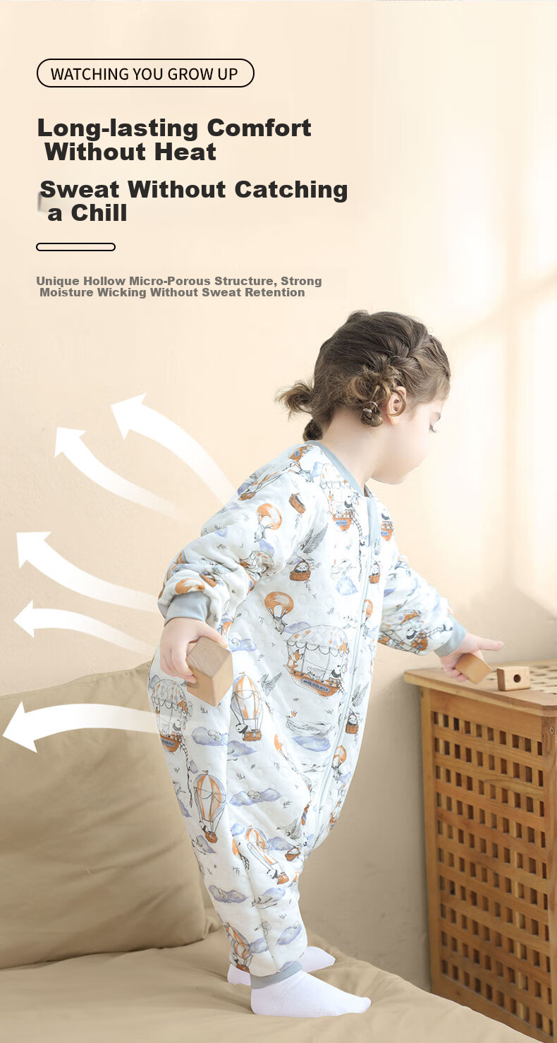 Nanjiren Baby Sleeping Bag Spring Summer Bamboo Air Cotton Kids Anti-Kick Quilt Pajamas Baby Air-Conditioned Split-Leg Sleeping Bag Size 90 8