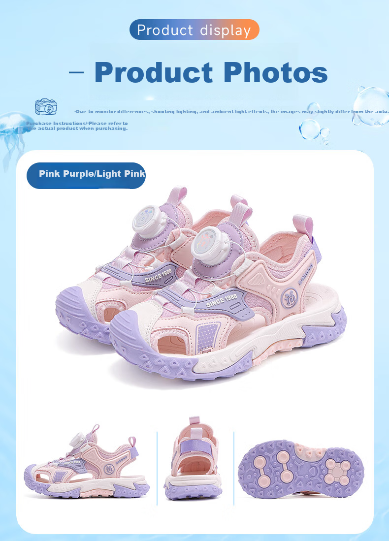 BOBDOG Girls Summer Sports Sandals Toddler Closed-Toe Beach Shoes 105542042 Pink Purple/Light Pink Size 27 9