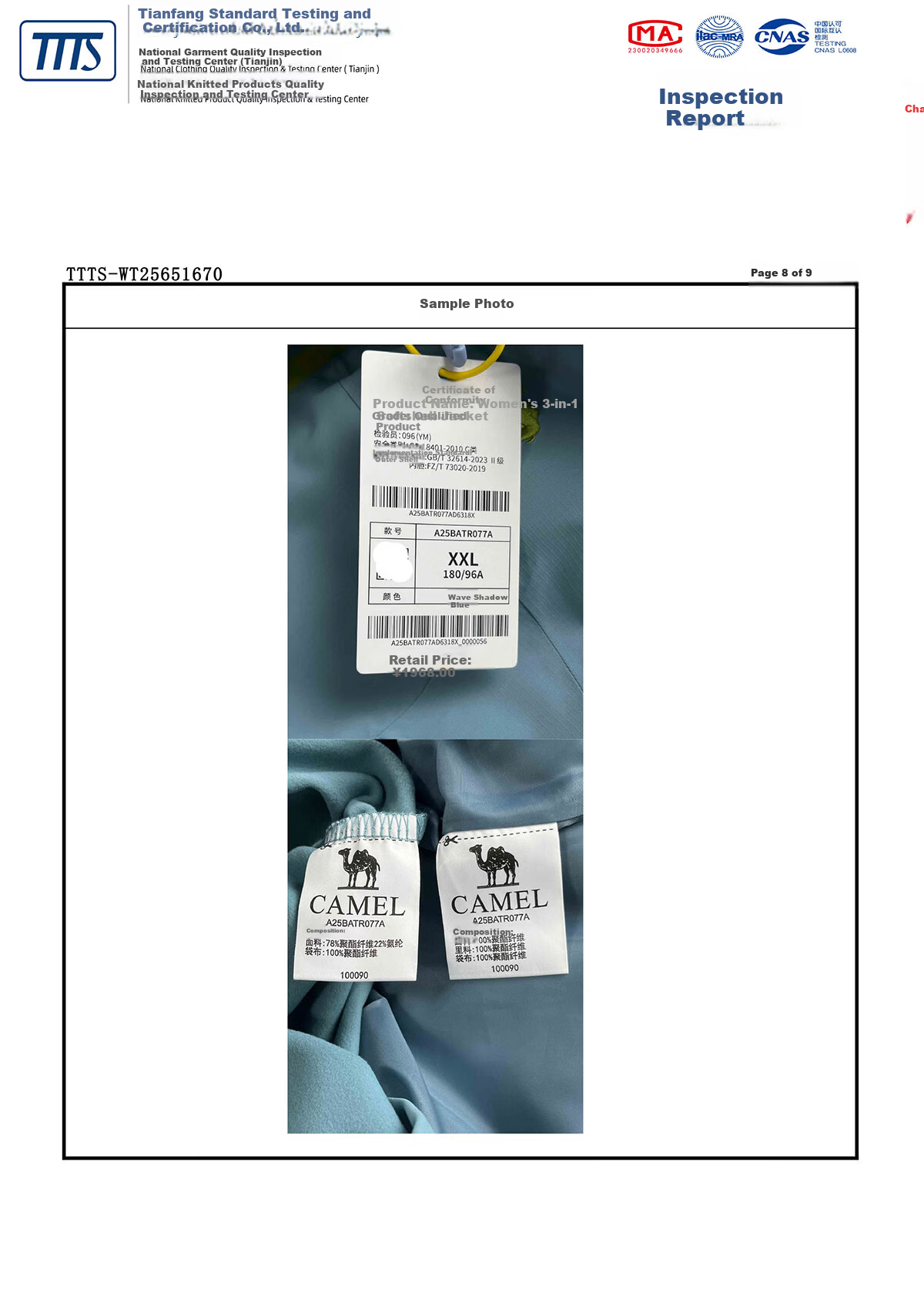 CAMEL Women's Short Outdoor Jacket 3-in-1 Fleece Liner Water-Resistant Windproof Coat 28