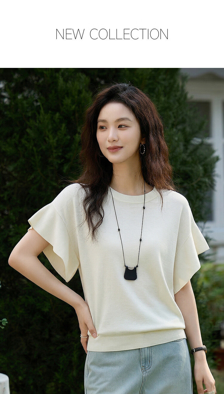 Demana Summer Cloud Soft Breathable Raglan Sleeve Knit Top with Mulberry Silk/Cotton, Elegant Hem Sweater for Women 1