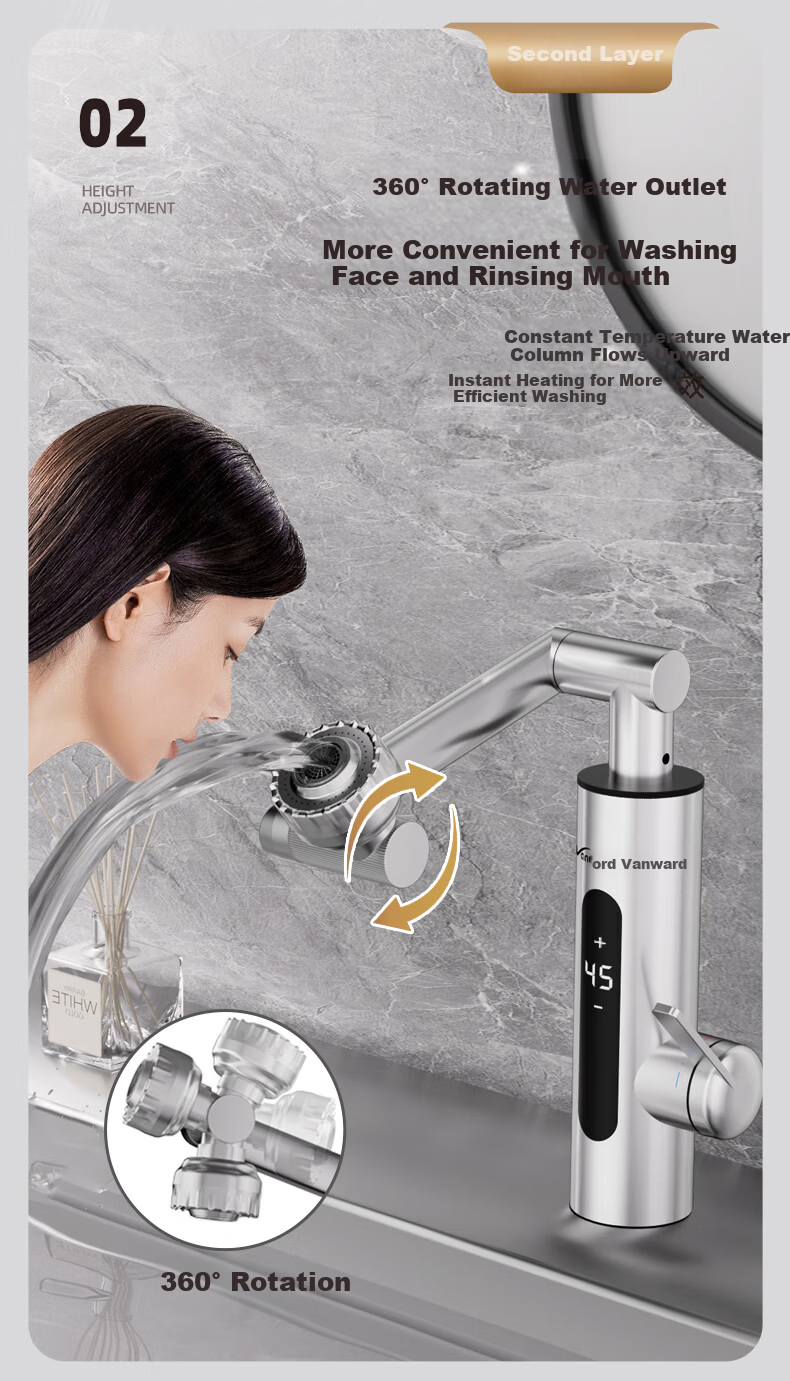 Vanward Instant Electric Water Heater Faucet Stainless Steel Variable Frequency Constant Temperature Rapid Heating Faucet Heater Hot and Cold Digital Display Bathroom Kitchen Small Kitchen Treasure El 10