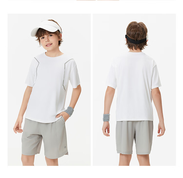 Navigare Quick-Dry Sun-Protective Kids T-Shirt Short Sleeve Summer Boys Girls Cool Lightweight Running Sports Off-White 150 26