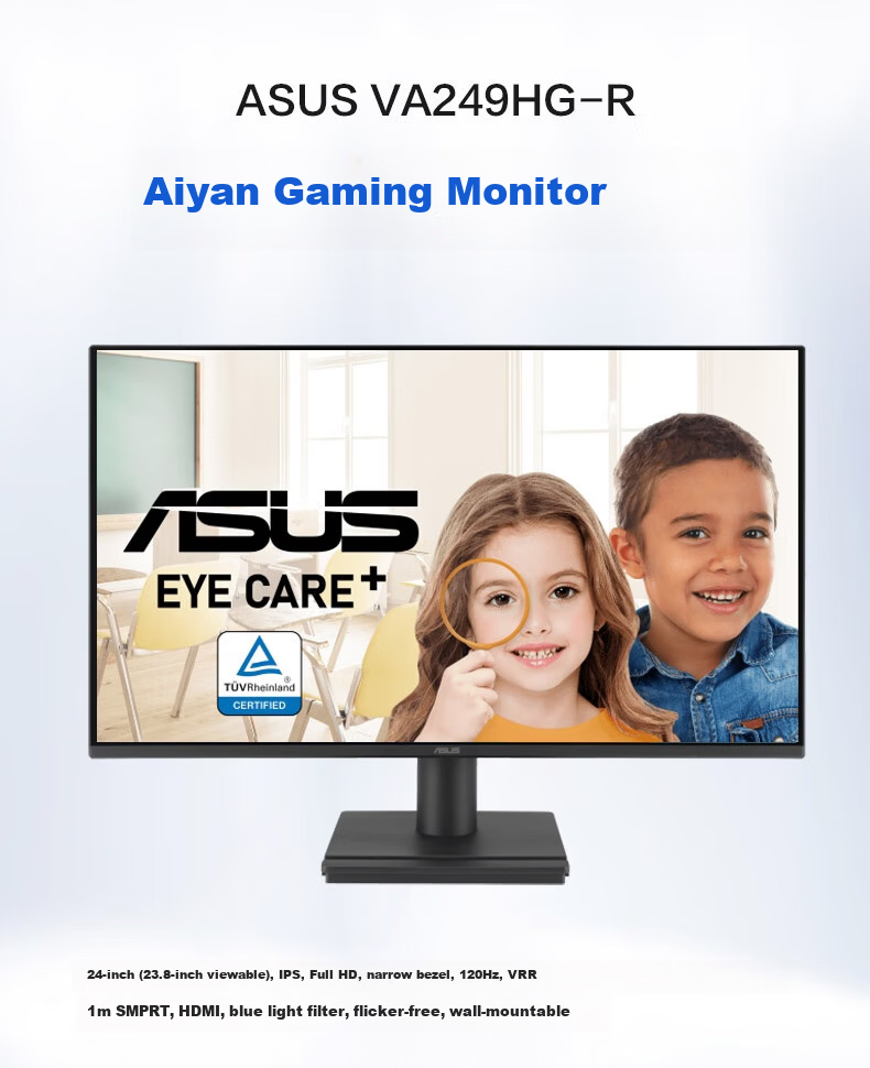 ASUS VA279HG 27-inch Eye-Care Gaming Monitor Narrow Bezel IPS 178° Wide Viewing Angle Blue Light Filter Flicker-Free VGA Wall Mount Adaptive-Sync 1ms Response 1